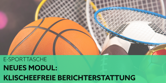 Fußballerinnen im Zweikampf. Das Stadion im Hintergrund ist voll und es wird eine klischeefreie Sportkultur beworben.