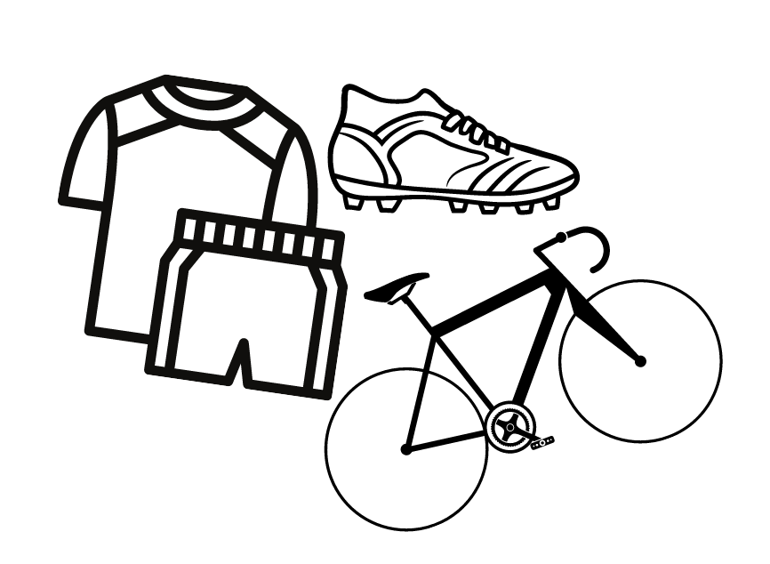 Sportbekleidung, Sportschuh und ein Fahrrad 