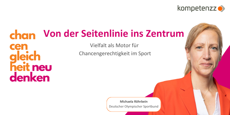 Eine Folie mit dem Veranstaltungstitel sowie einem Foto von Michaela Röhrbein. 