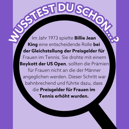 Wusstest du schon? 🎾
Ohne Billie Jean King hätte die Tennisgeschichte anders ausgesehen. Die meisten werden ihren Namen... Wusstest du schon? 🎾
Ohne Billie Jean King hätte die Tennisgeschichte anders ausgesehen. Die meisten werden ihren Namen...