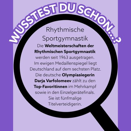 🏅 Wusstest du schon?
Bis zum 16. August treten 350 Gymnastinnen aus 73 Nationen bei den Weltmeisterschaften der... 🏅 Wusstest du schon?
Bis zum 16. August treten 350 Gymnastinnen aus 73 Nationen bei den Weltmeisterschaften der...